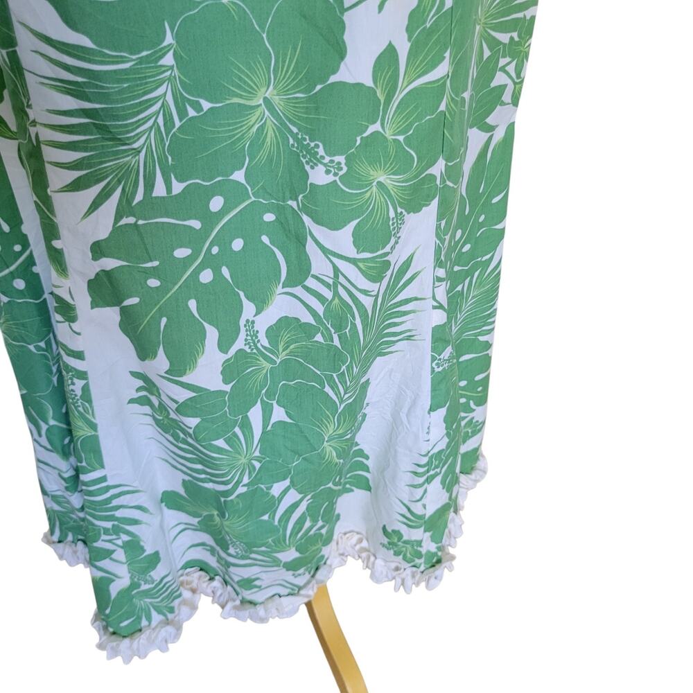 Royal Creations Green Nahenahe Ruffle Muumuu Maxi Monstera Dress Luau Resort XL - Picture 6 of 9